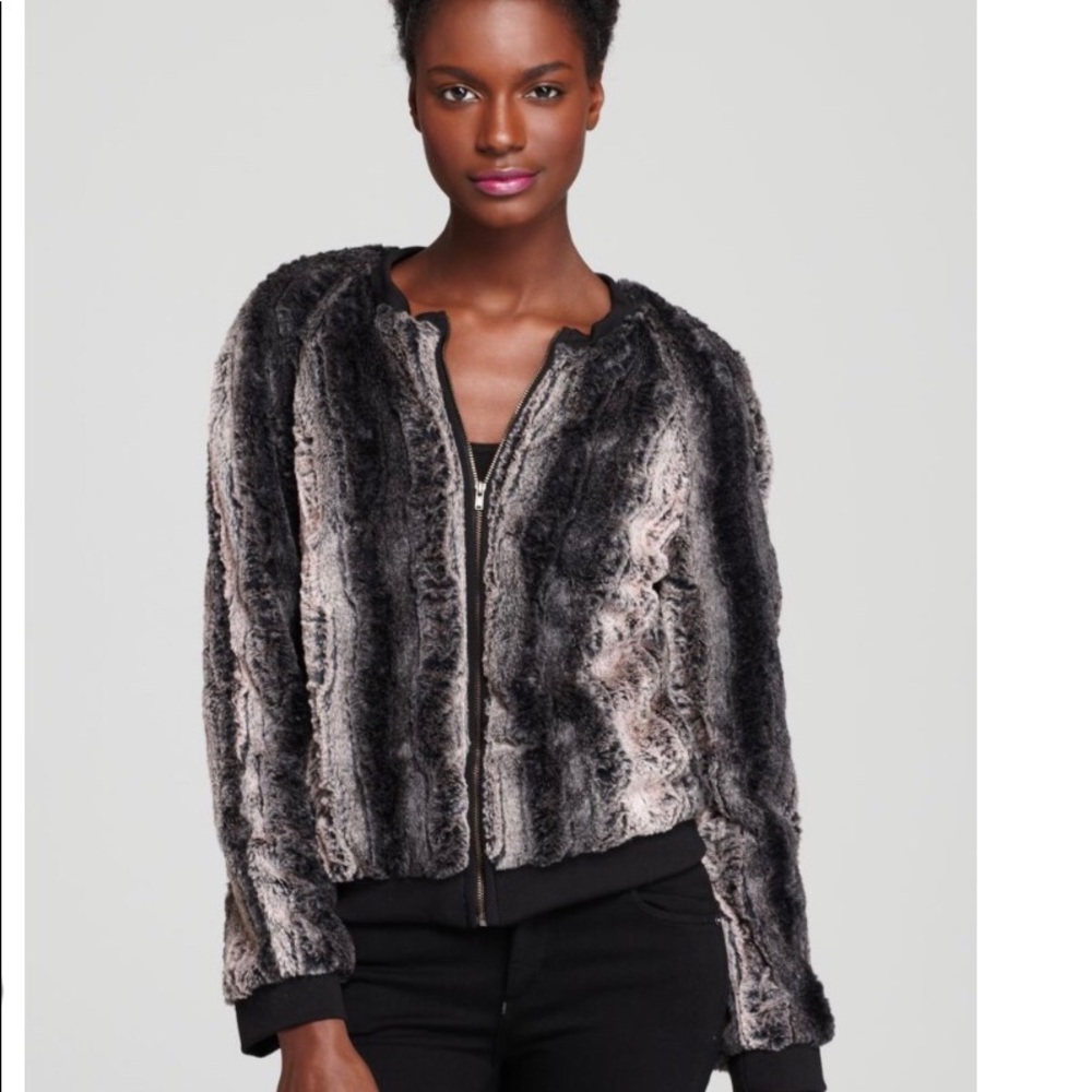 Aqua faux fur multi-color bomber jacket